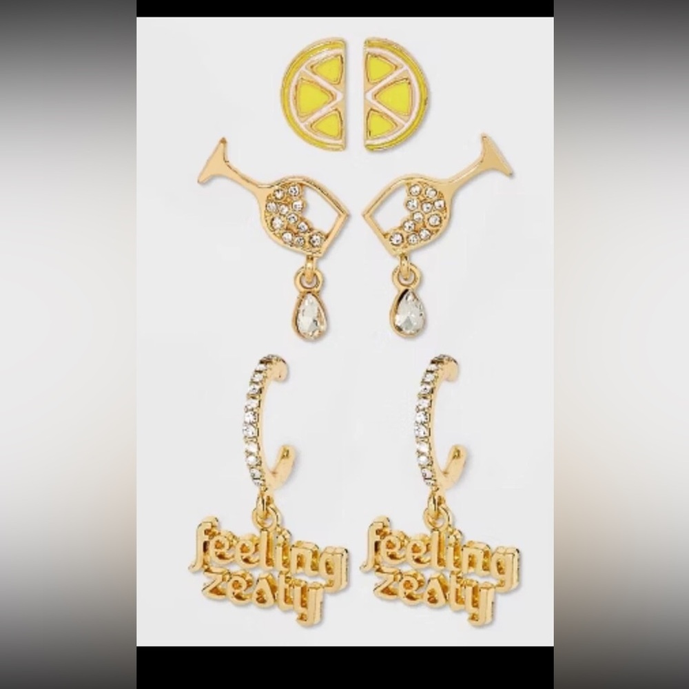 3 pair Sugarfix by Baublebar With a Twist Earrings lemons cocktails zesty NWT
